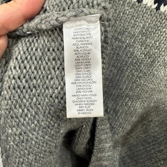 LOFT sweater womens petite‎ small gray nordic fair isle chunky knit mohair cabin - Picture 6 of 7